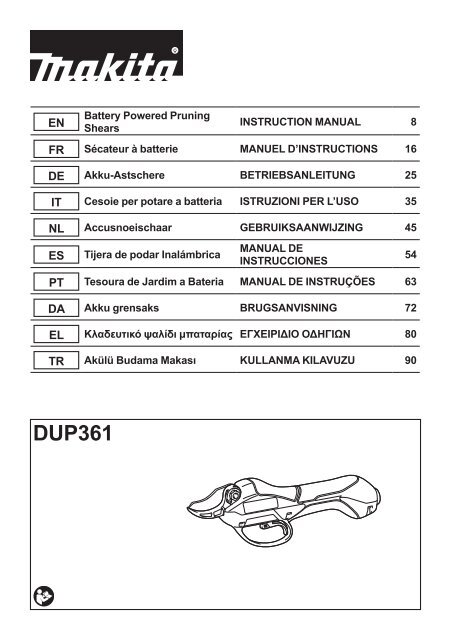 Makita S&eacute;cateur 36 V =&gt; 2 x 18 V Li-Ion 4 Ah - DUP361PM2 - Notice