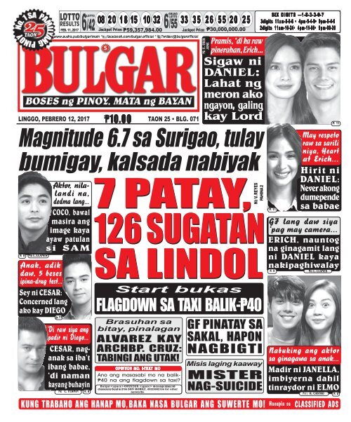 February 12, 2017 BULGAR: BOSES NG PINOY, MATA NG BAYAN