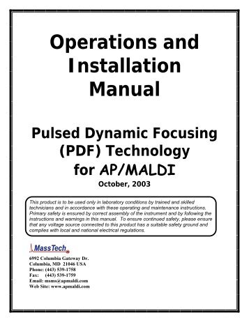 Operations and Installation Manual Pulsed Dynamic ... - MassTech