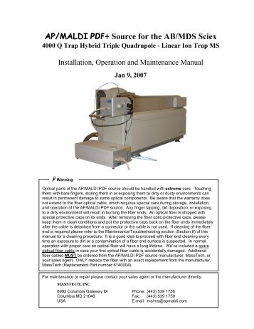 AP/MALDI PDF+ Source for the AB/MDS Sciex - MassTech