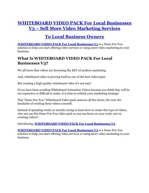 WHITEBOARD VIDEO PACK For Local Businesses V3 Review & HUGE $23800 Bonuses