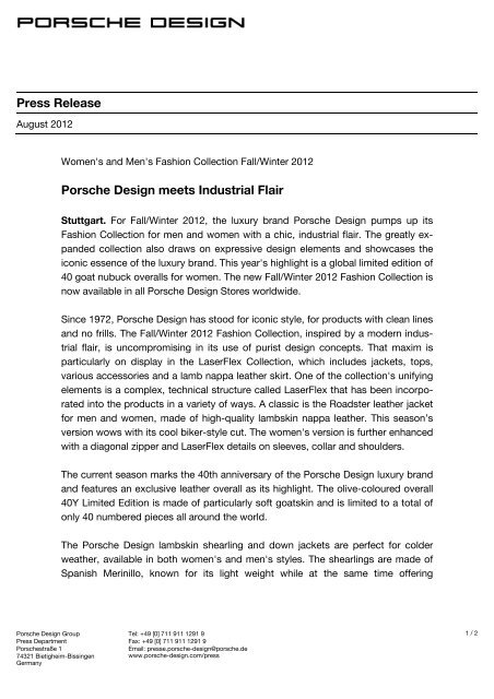 Press Release - PORSCHE DESIGN Presseportal