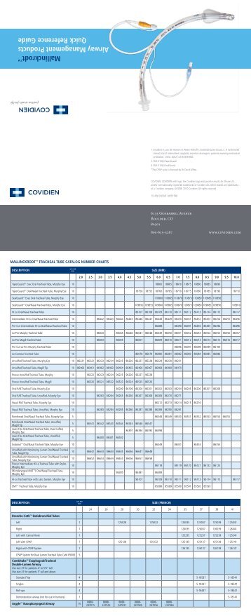 Mallinckrodt Airway Management products Quick reference guide