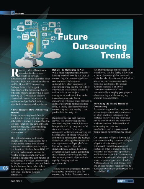 Insights Success The 10 Most Valuable Outsourcing Companies 2016
