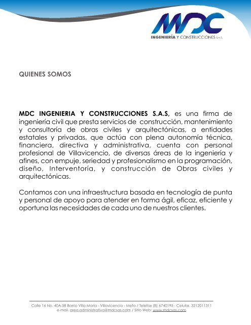 PORTAFOLIO MDC INGENIERIA Y CONSTRUCCIONES