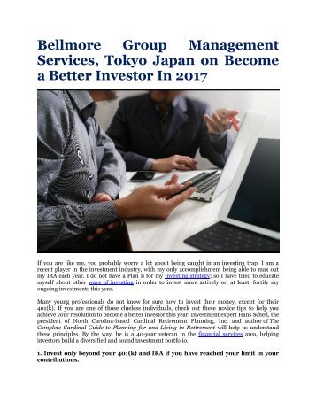 Bellmore Group Management Services, Tokyo Japan on Become a Better Investor In 2017