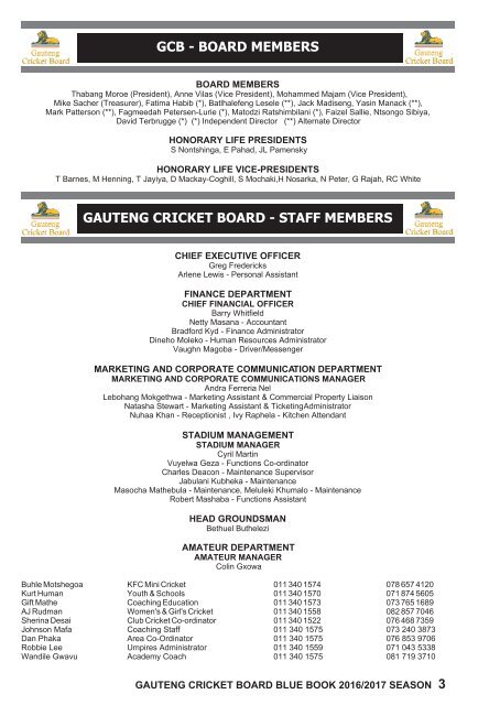 Gauteng Cricket Board Blue Book