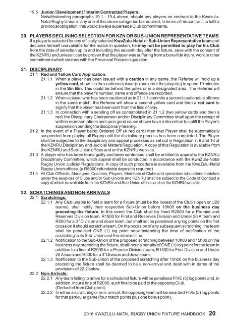 KZNRU FIXTURE HANDBOOK FOR 2016 SEASON