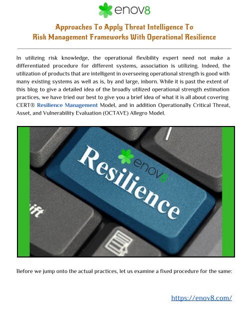 Approaches To Apply Threat Intelligence To Risk Management Frameworks ...