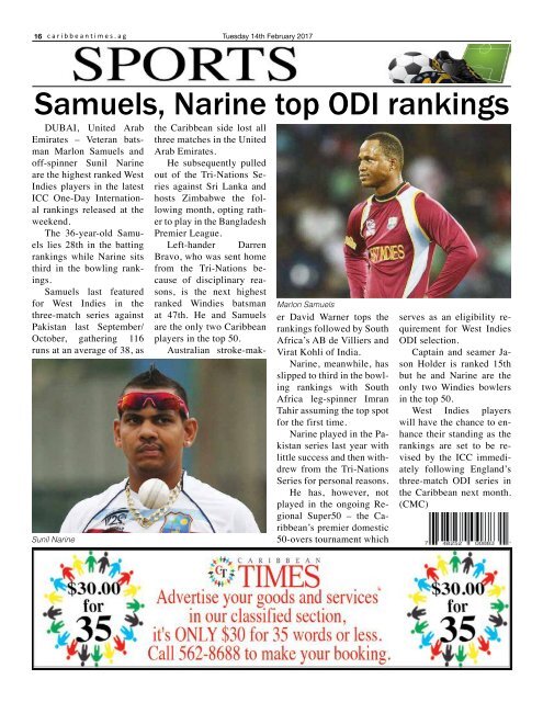 Caribbean Times 97th Issue - Tuesday 14th February 2017