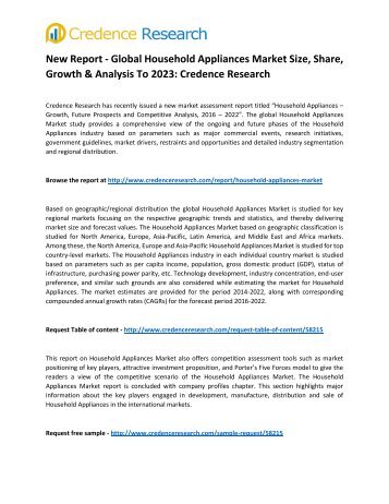 New Research – Global Household Appliances Market Insights, Regional Outlook And Forecasts 2023: Credence Research