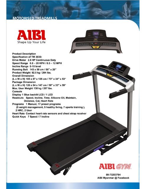 Treadmill PDF file AIBI T 3030 Spec