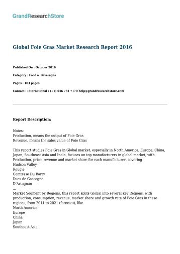 Global Foie Gras Market Research Report 2016