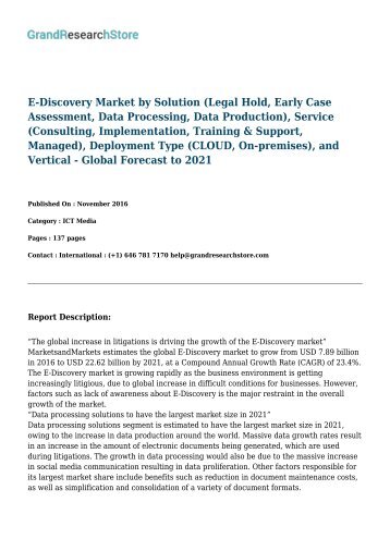 E-Discovery Market by Solution, Service, Deployment Type, and Vertical - Global Forecast to 2021