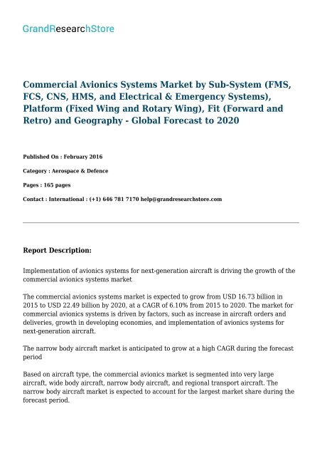 Commercial Avionics Systems Market - Global Forecast to 2020