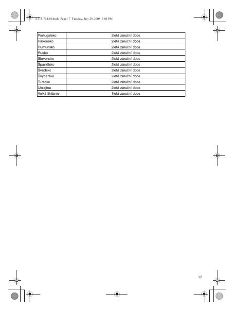 Sony VGN-TT11LN - VGN-TT11LN Documenti garanzia Ceco