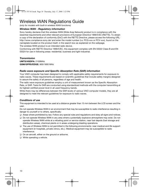 Sony VGN-TT11LN - VGN-TT11LN Documenti garanzia Inglese