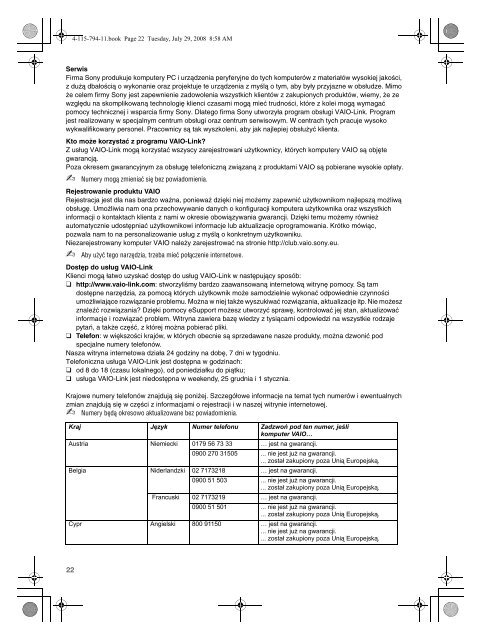 Sony VGN-TT11LN - VGN-TT11LN Documenti garanzia Polacco