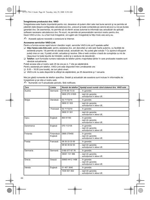 Sony VGN-TT11LN - VGN-TT11LN Documenti garanzia Polacco