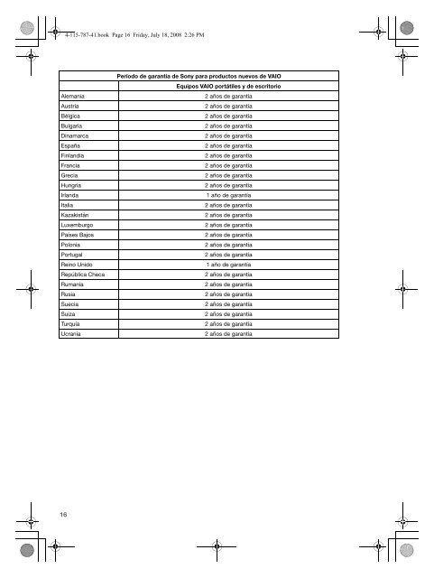 Sony VGN-TT11LN - VGN-TT11LN Documenti garanzia Spagnolo