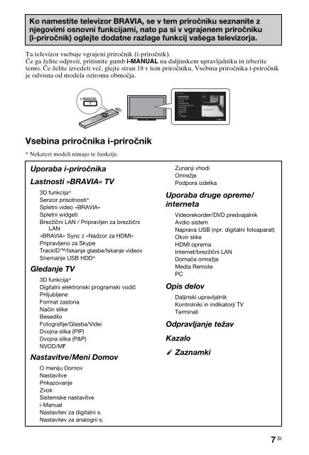 Sony KDL-40HX720 - KDL-40HX720 Istruzioni per l'uso Sloveno