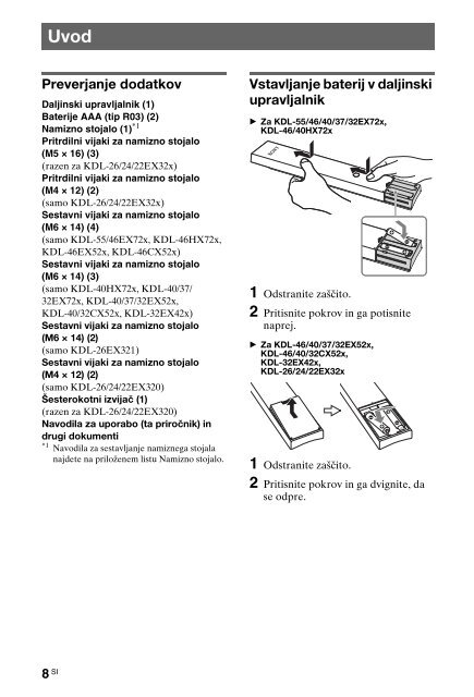Sony KDL-40HX720 - KDL-40HX720 Istruzioni per l'uso Sloveno