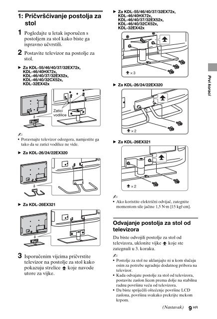 Sony KDL-40HX720 - KDL-40HX720 Istruzioni per l'uso Croato