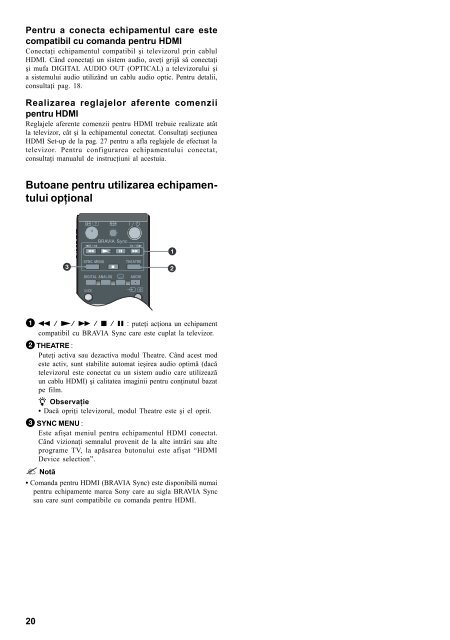 Sony KDL-26V4720 - KDL-26V4720 Istruzioni per l'uso Rumeno