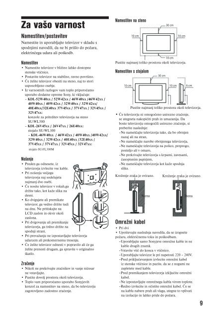 Sony KDL-26V4720 - KDL-26V4720 Istruzioni per l'uso Sloveno