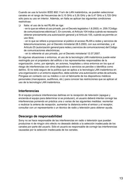 Sony VPCEH2S1E - VPCEH2S1E Documenti garanzia Spagnolo