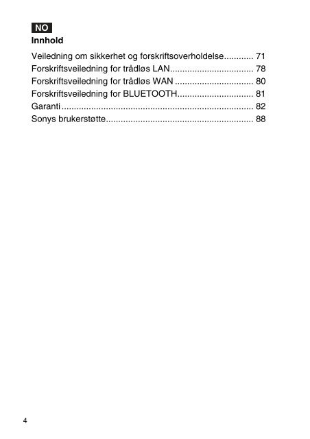 Sony VPCEH2S1E - VPCEH2S1E Documenti garanzia Norvegese