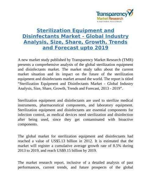 Sterilization Equipment and Disinfectants Market