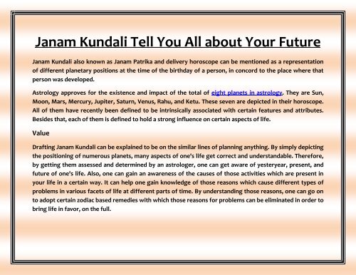 How Janam Kundali Tell You about Your Future