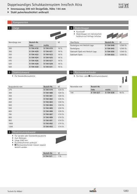 Hettich - Technik und Anwendung Band 1