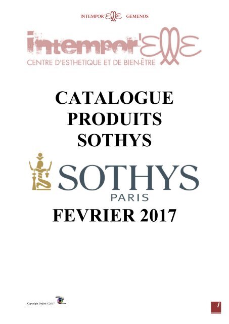 Catalogue Produits Sothys - Intitut Intempor'Elle - Février 2017