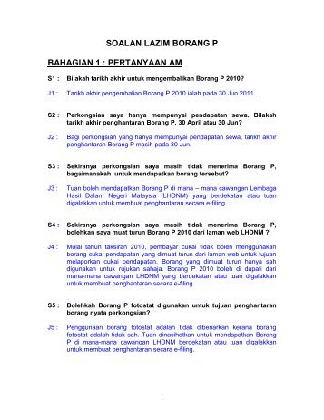 soalan lazim borang p bahagian 1 - Lembaga Hasil Dalam Negeri