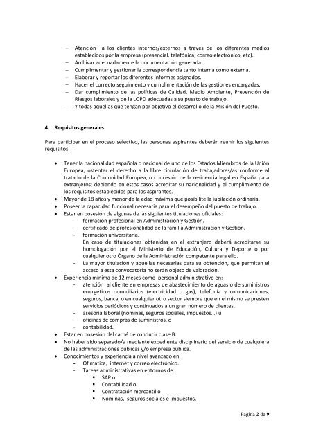 CONVOCATORIA DE EMPLEO DE PERSONAL ADMINISTRATIVO