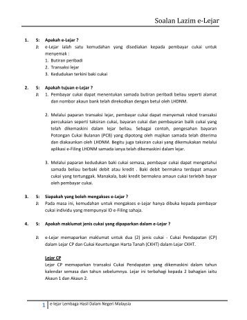 Soalan Lazim e-Lejar - Lembaga Hasil Dalam Negeri