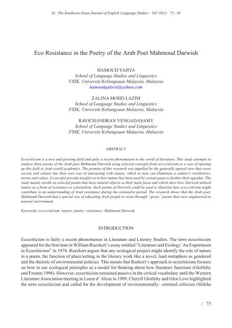 Eco Resistance in the Poetry of the Arab - UKM Journal Article ...
