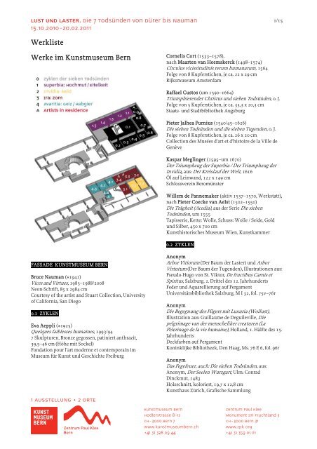 Werkliste Lust Und Laster Pdf Kunstmuseum Bern - 