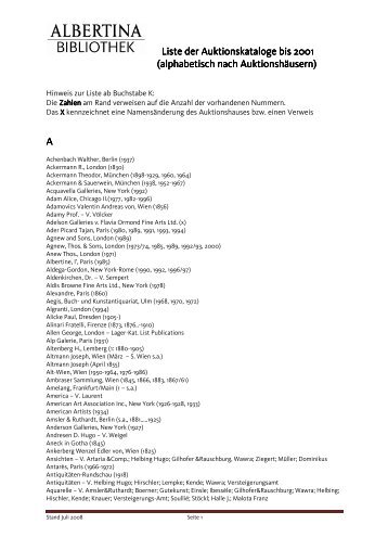 Liste der Auktionskataloge bis 2001 - Albertina