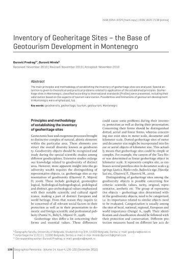 the Base of Geotourism Development in Montenegro