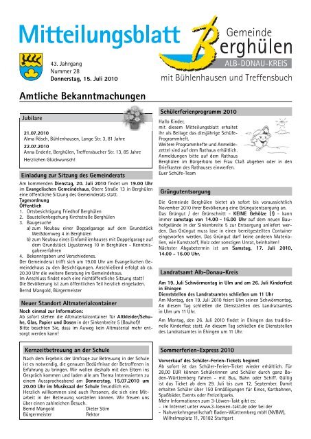 Amtliche Bekanntmachungen Gemeinde Bergh 252 Len Amtliche Bekanntmachungen Gemeinde Bergh 252 Len
