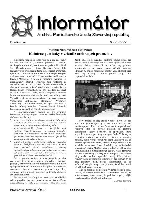 Kultúrne pamiatky v zrkadle archívnych prameňov - Pamiatkový úrad ...