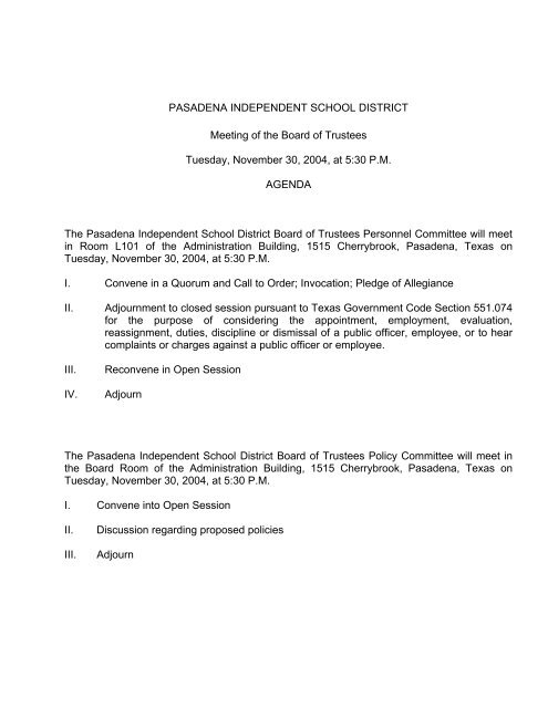 November 30, 2004 - Pasadena Independent School District
