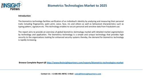 Biometrics Technologies Industry New developments, Landscape Analysis and Forecast to 2025 |The Insight Partners