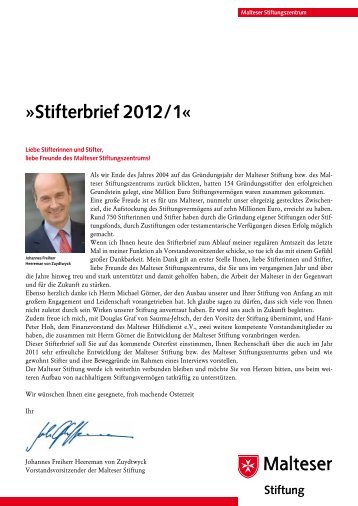 Stifterbrief Nr. 1 in 2012 - Stiftungszentrum
