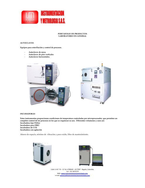 PORTAFOLIO DE PRODUCTOS INSTRUMENTACION Y METROLOGIA S.A.S.