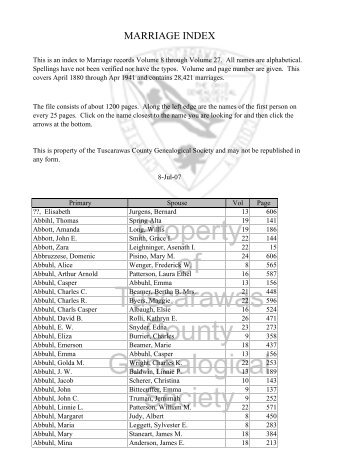 Index marriages