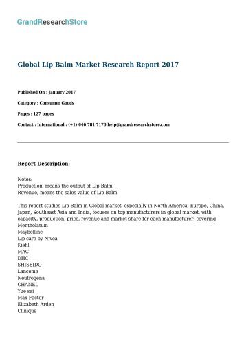 Global Lip Balm Market Research Report 2017
